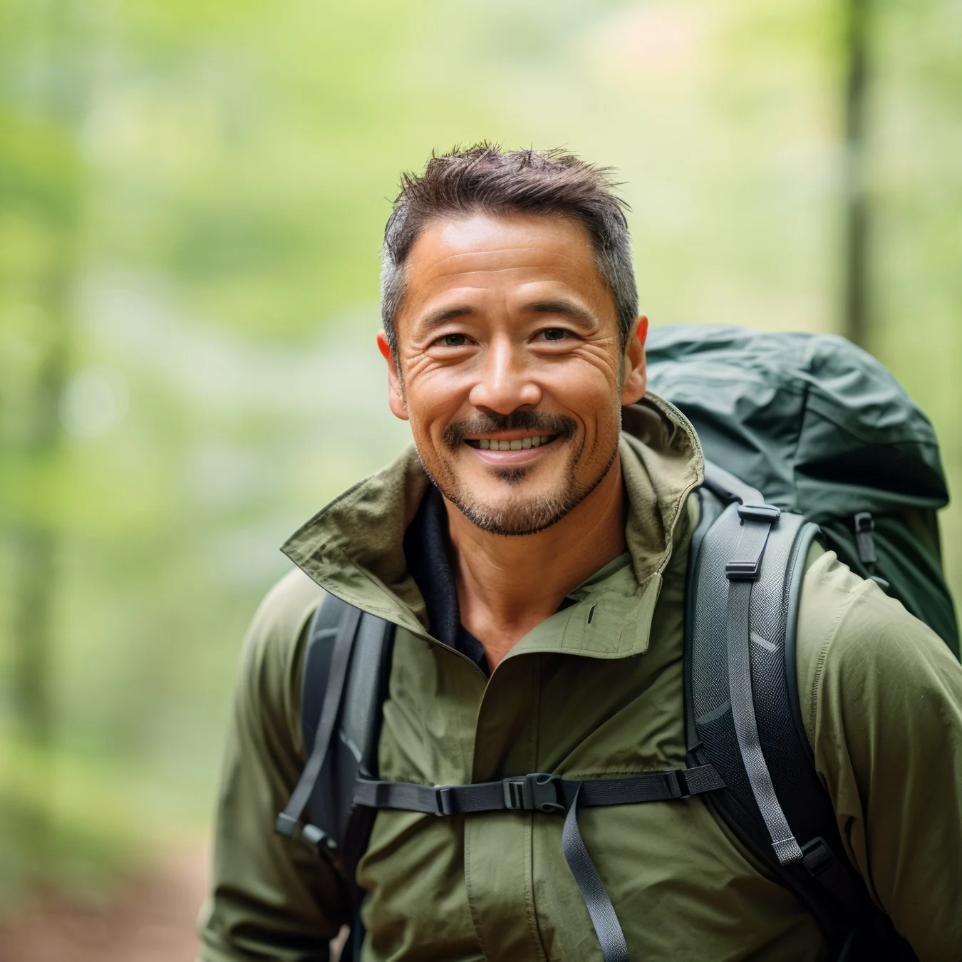 middle aged man hiking on a trail